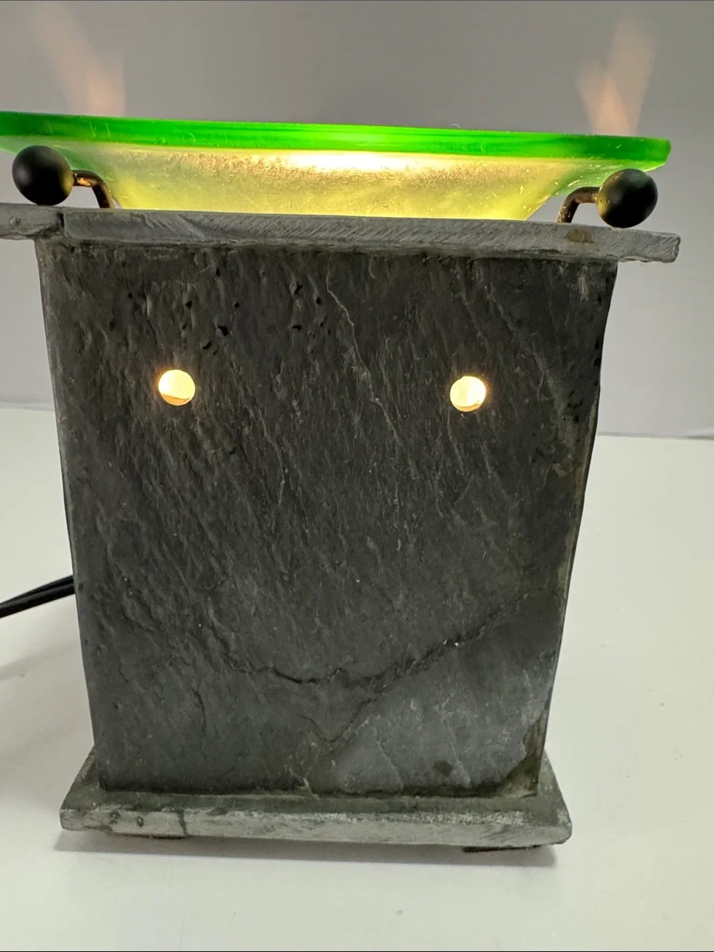 Scentsy Grey Stone Warmer-retired with Green Glass Top